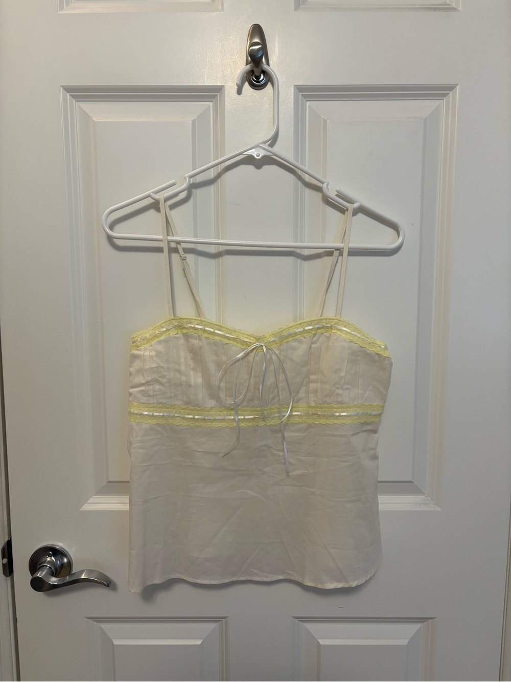Urban Outfitters Cream Tank with Yellow Lace Trim